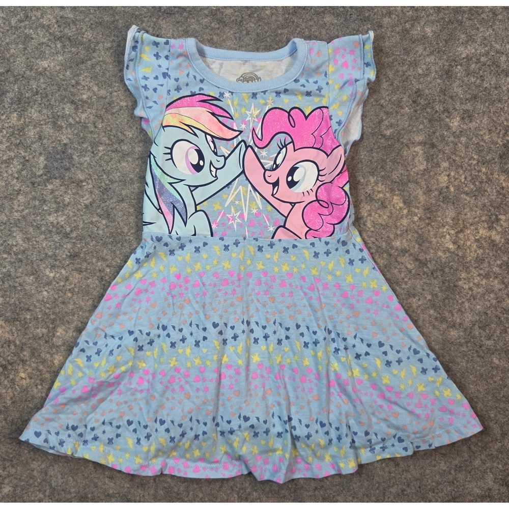 My Little Pony Girls Aqua Rainbow Dash Pinkie Pie Flutter Sleeve Dress 2T
